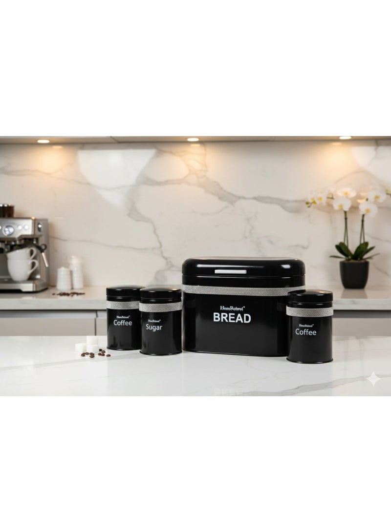 HausRoland A set of sugar, tea and coffee storage jars with a bread holder box - Image 2