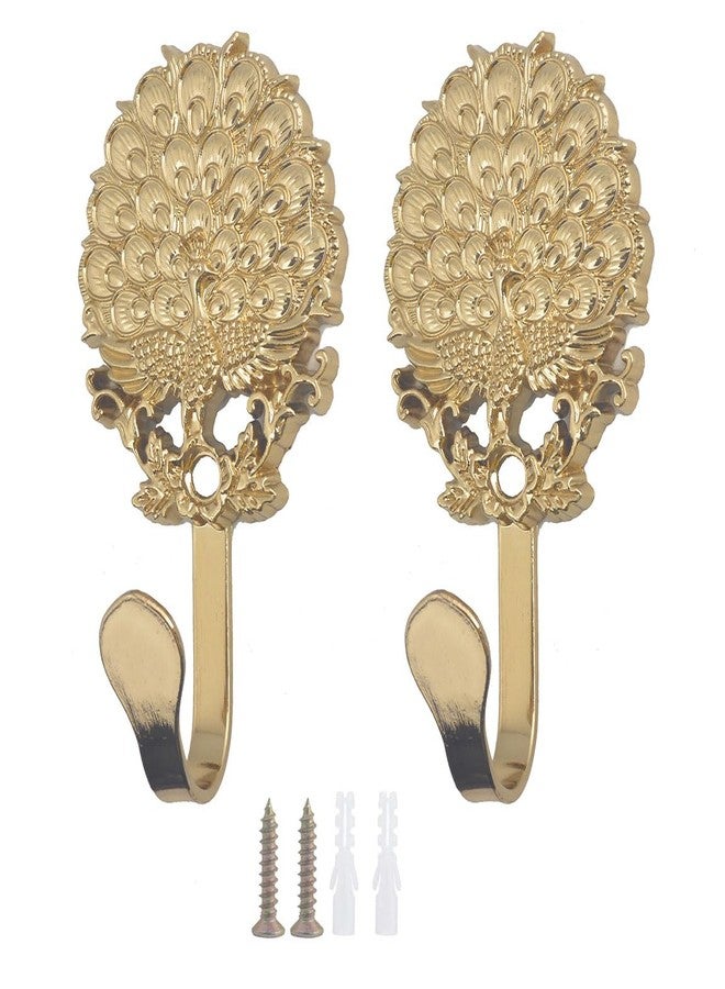 Ailejia 2pcs Peacock Curtain Holdbacks Decorative Wall Mounted Drapery Tieback Holders Metal Decorative Curtain Holdbacks with Screws Decorative Window Drapery Holder Curtain Hooks (Bright Gold) - Image 1
