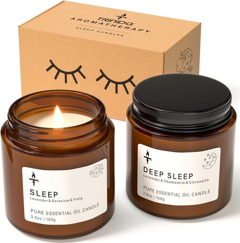 TRINIDa Sleep Candles Gifts for Women & Men – Lavender Scented Candles Gift Set for Anxiety, Lavender Promotes Sleep, Chamomile Relieves Stress, Relaxation/Birthday Gifts for Women - Image 1