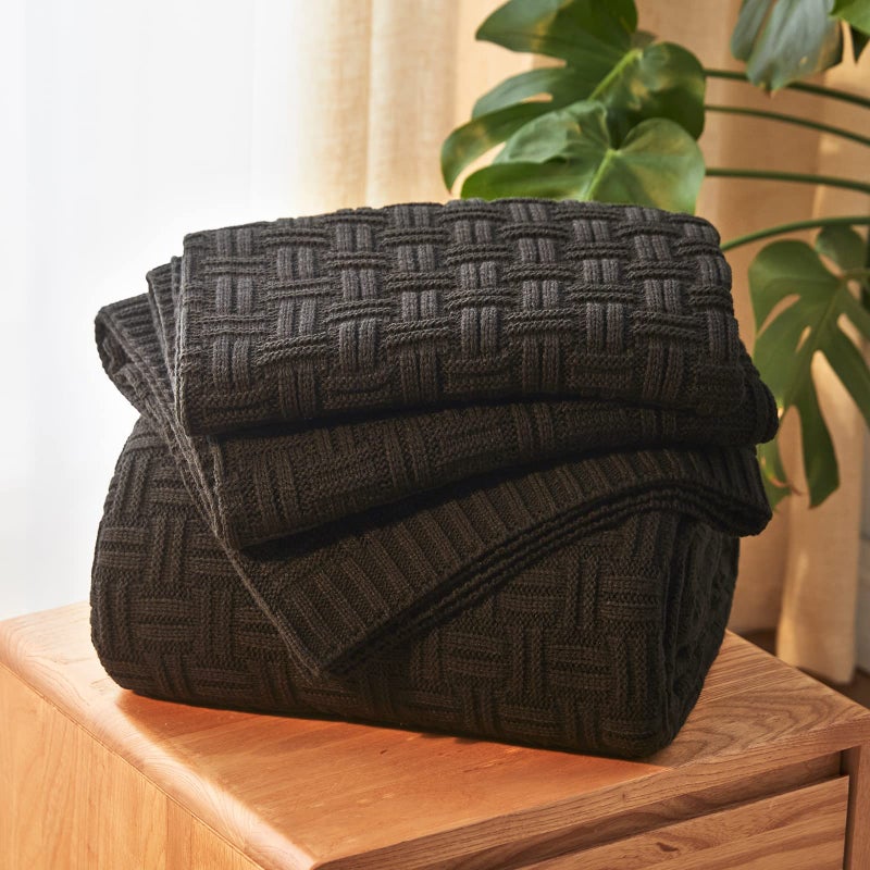 Aormenzy Soft Cozy Acrylic Throw Blanket Cable Knit for Couch Sofa Bed  Black 17lb