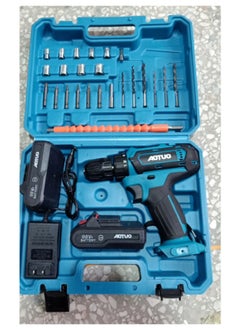 AOTUO 98V cordless drill, two lithium-ion batteries and fast charger, 3/8-inch drill kit, 25+ 3-position clutch, LED work light, variable speed drill, 256 pounds of torque, 24 accessories  - Image 1