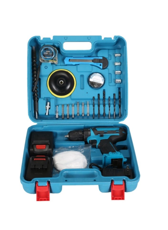 AOTUO - 98V cordless drill, two lithium-ion batteries and fast charger, 3/8-inch drill kit, 25+ 3-position clutch, LED work light, variable speed drill, 256 pounds of torque, 24 accessories - Image 1
