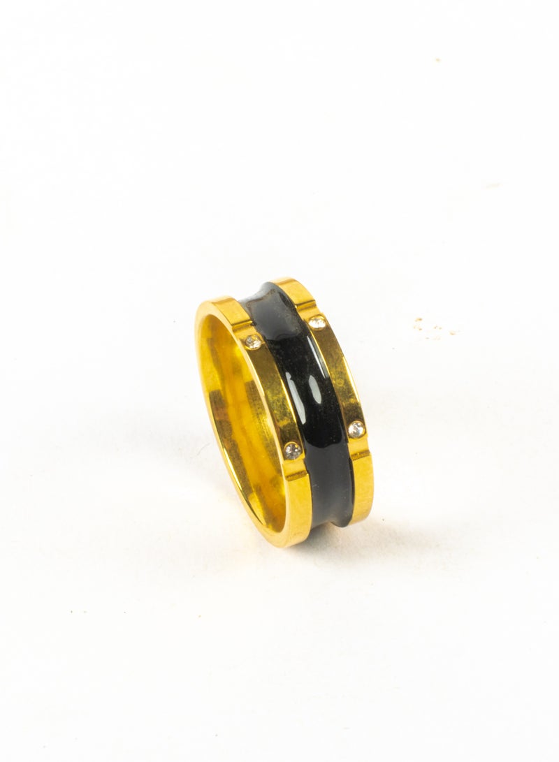 The Black Pearl Accessories Chinese Gold Ring Black & Gold with Zircon Stones Size 7/17  - Image 1