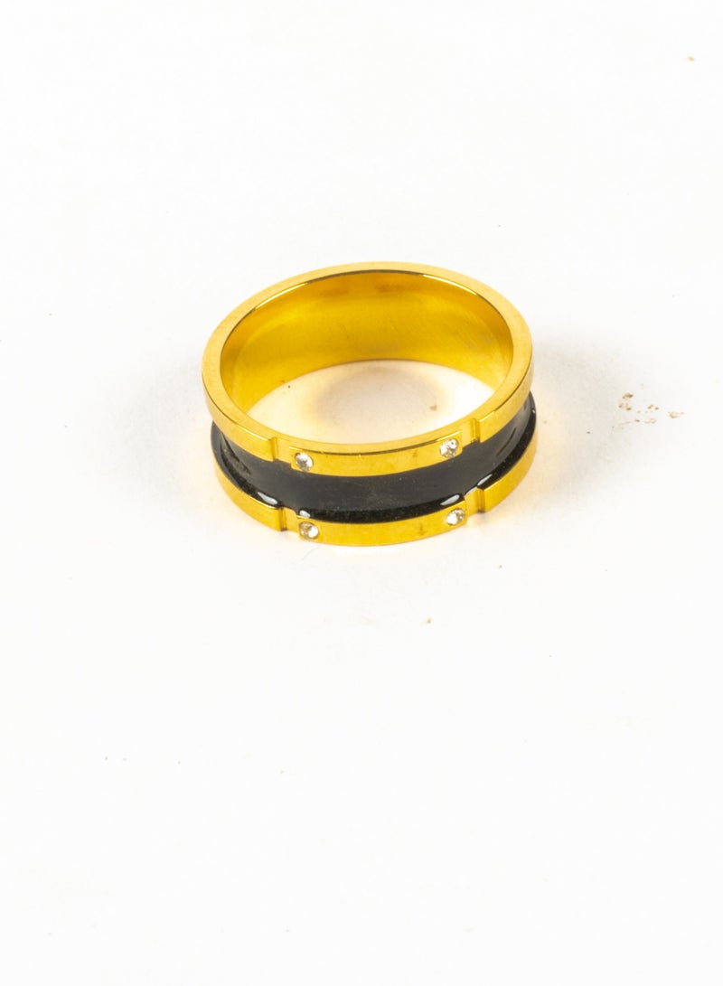 The Black Pearl Accessories Chinese Gold Ring Black & Gold with Zircon Stones Size 7/17  - Image 2