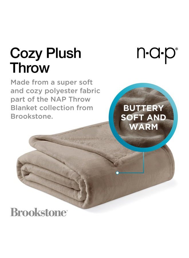 Brookstone Nap Plush Throw Blanket for Couch | Warm & Super Soft Blanket with Unmatched Heavy, Dense, and Ultra-Comfy Throw | Luxurious Drape, Cozying Up on a Sofa, Chair | Taupe - Image 2