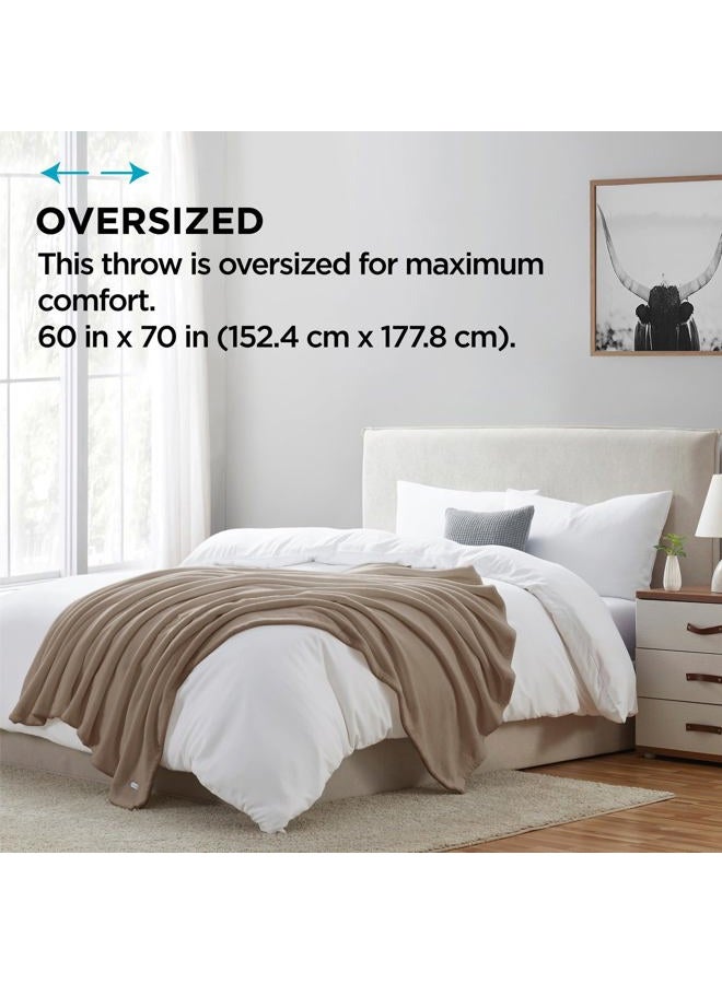 Brookstone Nap Plush Throw Blanket for Couch | Warm & Super Soft Blanket with Unmatched Heavy, Dense, and Ultra-Comfy Throw | Luxurious Drape, Cozying Up on a Sofa, Chair | Taupe - Image 3