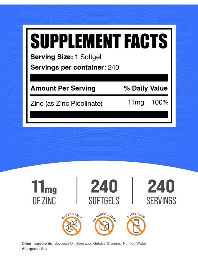 BulkSupplements كبسولات زنك بيكولينات من بولك سابليمنتس - زنك 11 ملغ، لدعم المناعة، خالي من الغلوتين - 1 كبسولة لكل حصة، 240 عدد (عبوة من 1) - Image 2