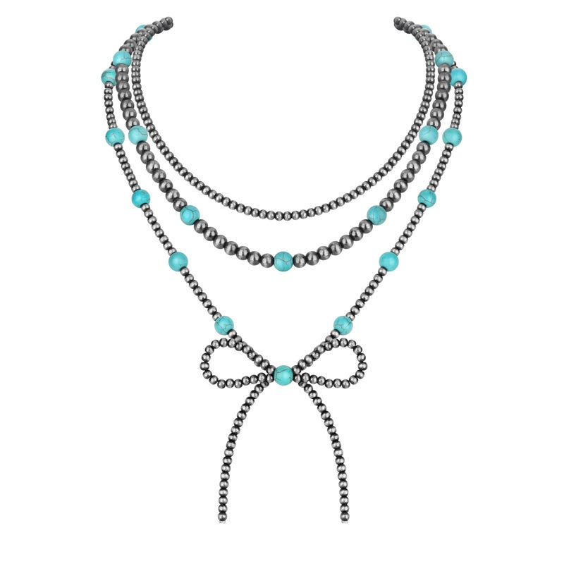 LORACOXS 3PCS Navajo Pearl Necklace for Women Western Necklaces for Women Stackable Cowgirl Navajo Pearl Bow Necklace - Image 1