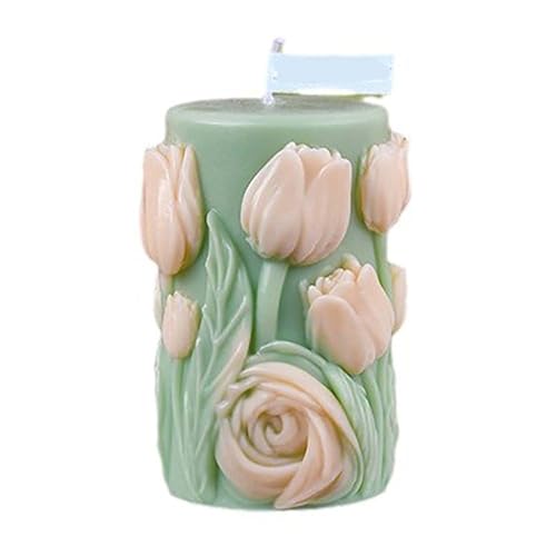 EVERELAM 3D Flower Tulip Peony Cylinder Silicone Wave Spiral Candle Mold - Silicone Resin Casting Molds for Candle & Resin & Soap Craft Supplies - Image 1