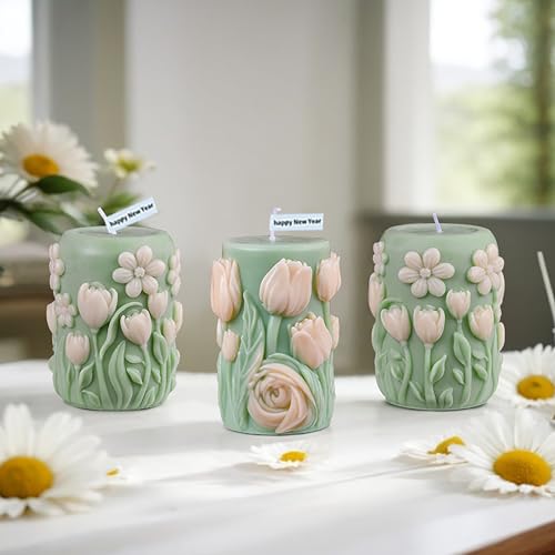 EVERELAM 3D Flower Tulip Peony Cylinder Silicone Wave Spiral Candle Mold - Silicone Resin Casting Molds for Candle & Resin & Soap Craft Supplies - Image 3
