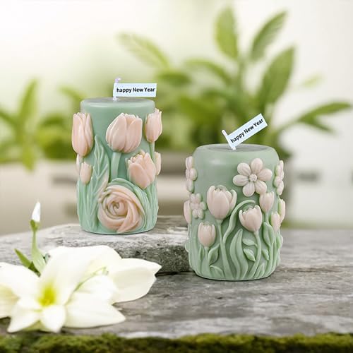 EVERELAM 3D Flower Tulip Peony Cylinder Silicone Wave Spiral Candle Mold - Silicone Resin Casting Molds for Candle & Resin & Soap Craft Supplies - Image 5