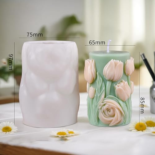 EVERELAM 3D Flower Tulip Peony Cylinder Silicone Wave Spiral Candle Mold - Silicone Resin Casting Molds for Candle & Resin & Soap Craft Supplies - Image 2