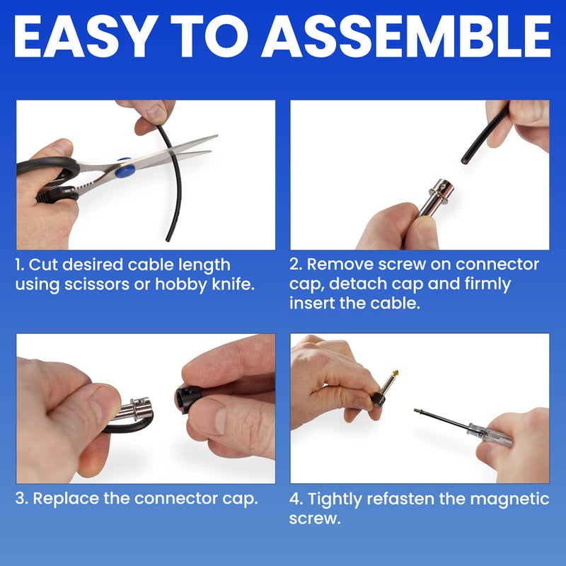 Crosby Solderless Pedalboard Cable Kit - No Cable Stripping Required, 10 Feet of Cable & 10 Gold Tip Connectors with Magnetic Screws & Screwdriver Make 5 DIY Custom Patch Cables - Image 4