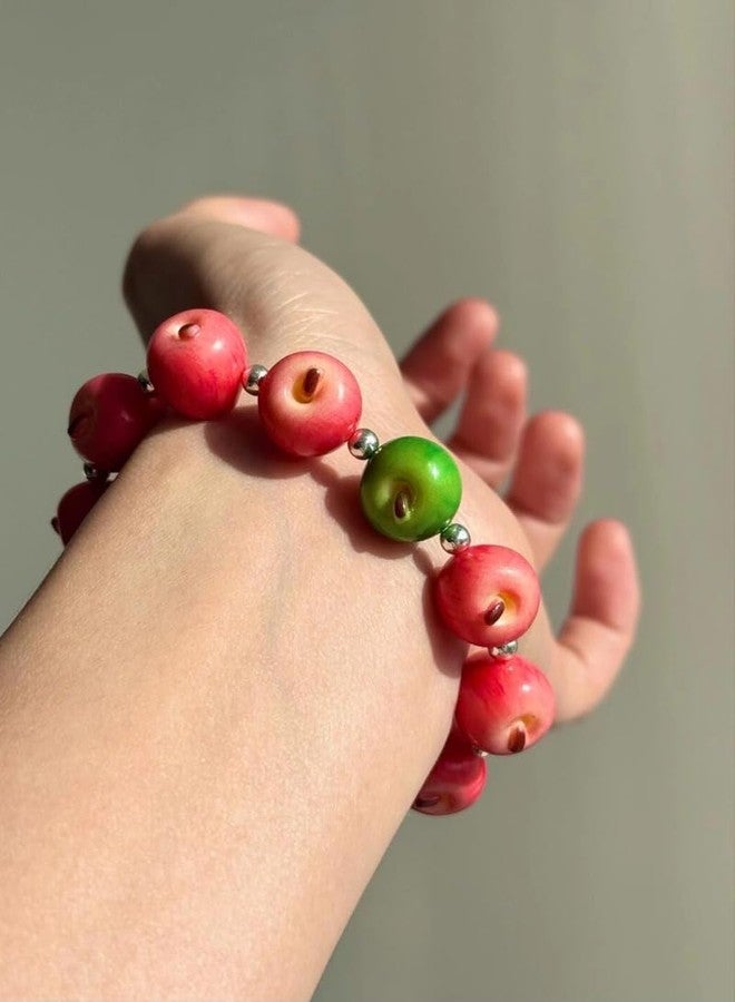 TYATVS Whimsy Twee Apple String Bracelet for Women Whimsical Apple Y2k Aesthetic 2000s Accessories (red-1) - Image 2