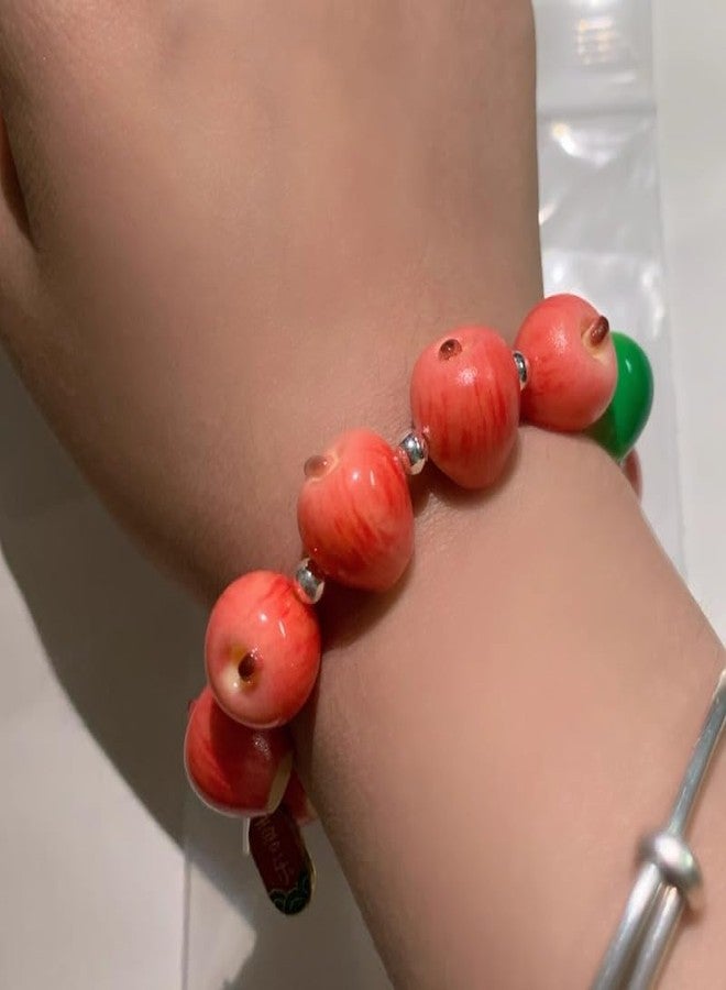 TYATVS Whimsy Twee Apple String Bracelet for Women Whimsical Apple Y2k Aesthetic 2000s Accessories (red-1) - Image 4