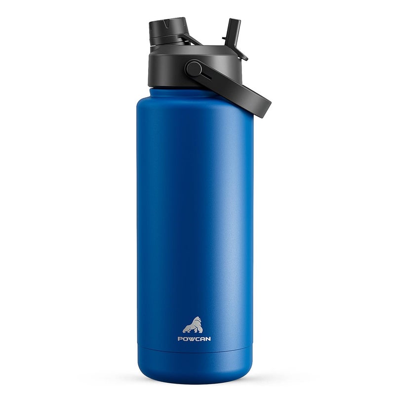 POWCAN 40 oz Insulated Water Bottle with 2in1 Straw and Spout Lid Keep Cold 24H LeakProof BPAFree Double Wall Stainless Steel Water Bottle for Sports Gym Travel and School Pacific Ocean