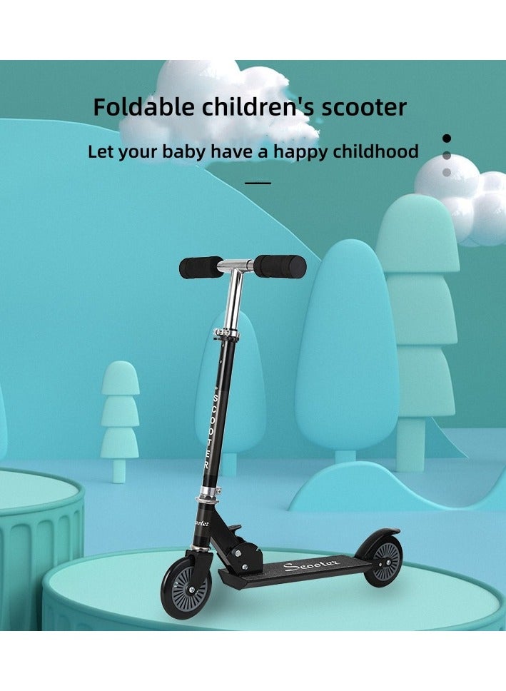 Children's Scooter Two-Wheel Foldable Bicycle (Black) - Image 1