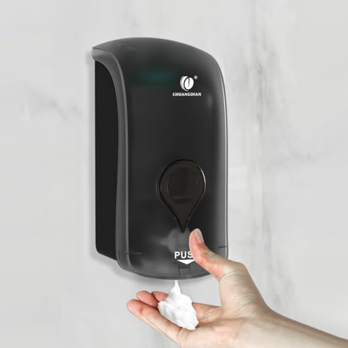 CHUANGDIAN Hand Press Foaming Soap Dispenser, 35oz (1000ml) Refillable Wall Mount Soap Dispenser, Durable ABS Plastic, for Commercial & Home, Semi-Transparent Black, CHUANGDIAN - Image 3