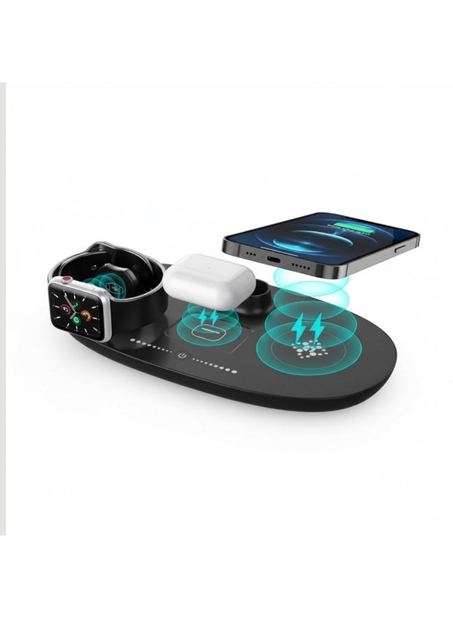 Wireless Charging Station with LED Desk Lamp –5-in-1 Wireless Charger for Phone, Watch & Earbuds – 3 Brightness Levels – Modern Desk Organizer - Image 4