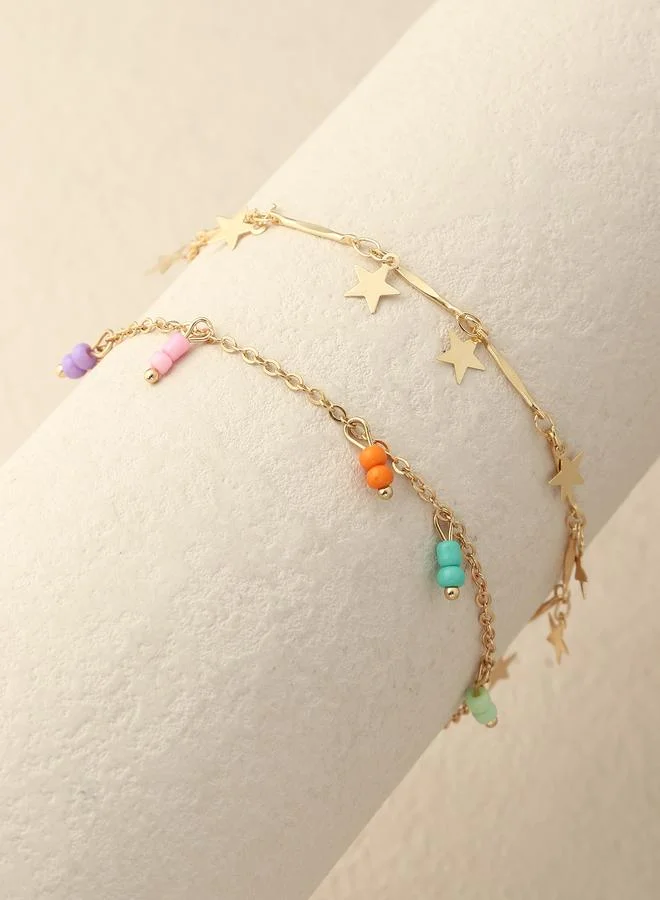 تايك تو Pack of 2 - Star and Beaded Charm Bracelet