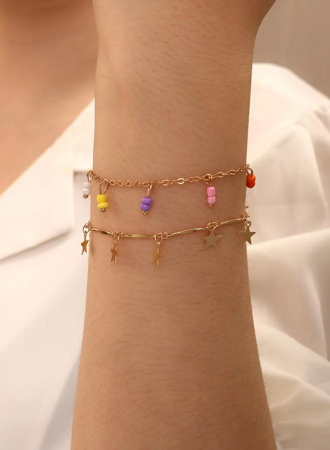 تايك تو Pack of 2 - Star and Beaded Charm Bracelet