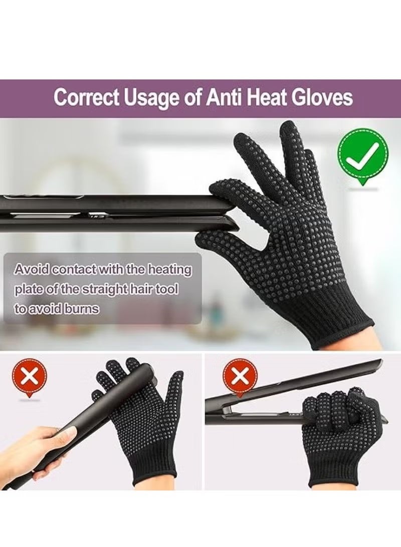 2 Pcs Heat Resistant Gloves for Hair Salon,Professional Heat Proof Mitts with Silicone Bumps for Hair Styling Curling Flat Iron Wand Hot-Air Brushes Sublimation Gloves Heat Proof Gloves-Black - Image 2