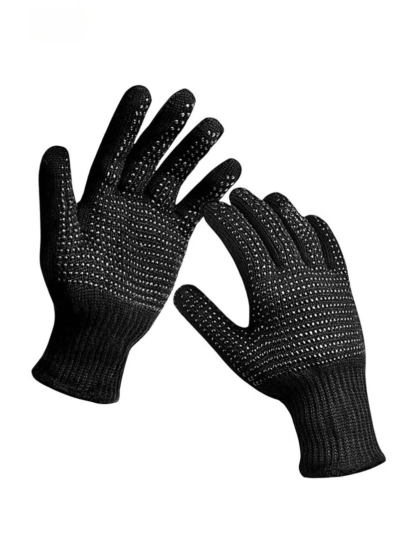 2 Pcs Heat Resistant Gloves for Hair Salon,Professional Heat Proof Mitts with Silicone Bumps for Hair Styling Curling Flat Iron Wand Hot-Air Brushes Sublimation Gloves Heat Proof Gloves-Black - Image 1