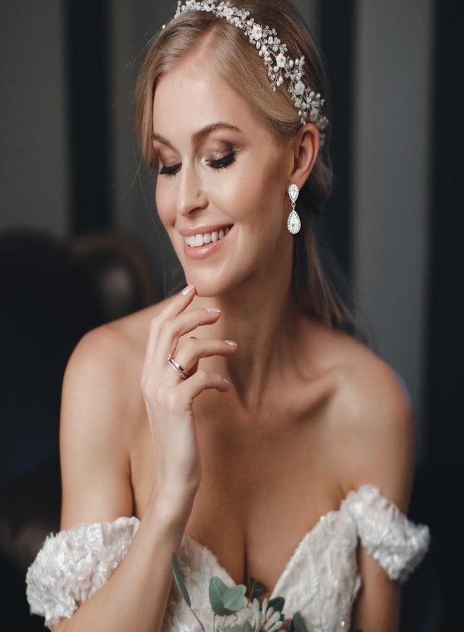 WanBigVa Teardrop Wedding Earrings for Brides Birdesmaids Vintage Clear Rhinestone Tear drop Dangle Earrings Dangling Drop Earrings Fancy White Crystal Chandelier Earrings for Women - Image 5
