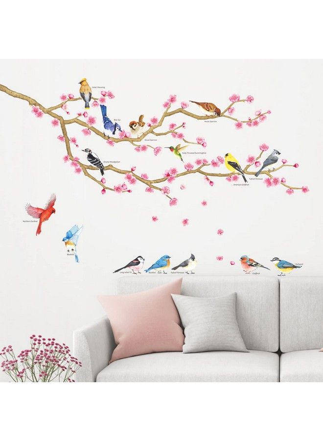 Decowall Dwl2009 Garden Birds And Cherry Blossom Wall Stickers Wall Decals Peel And Stick Removable Wall Stickers For Kids Nursery Bedroom Living Room D?Cor - Image 1