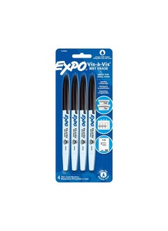 EXPO Vis-A-Vis Wet-Erase Overhead Transparency Markers, Fine Point, Black, 4-Count