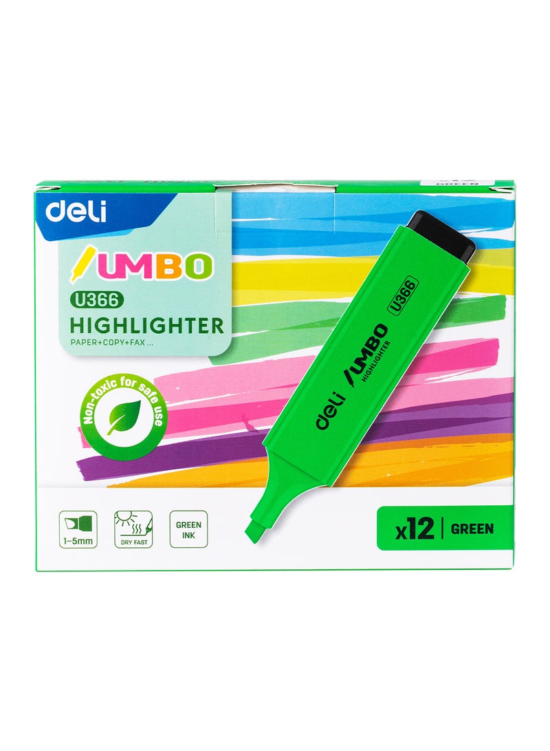 ديلي قلم تمييز أخضر برأس مشطوف 1-5 مم، سريع الجفاف، لتدوين الملاحظات ورسم الرسوم التوضيحية، عبوة من 12 قلمًا - Image 1