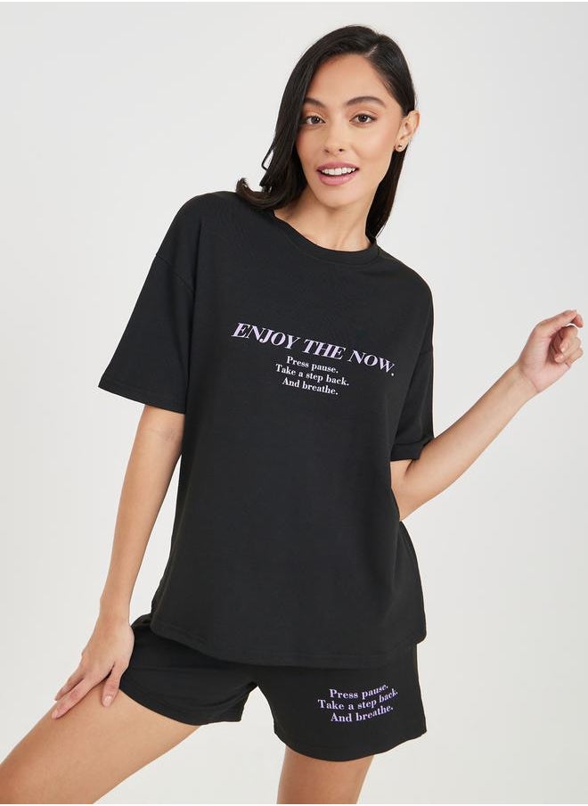 Styli - Slogan Print T-shirt and Short Set - Image 1