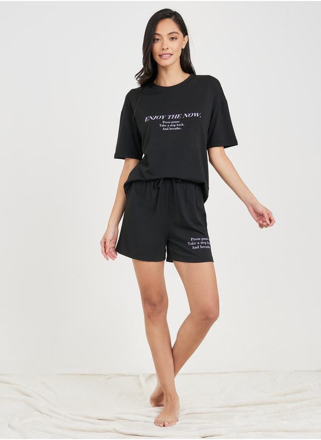 Styli - Slogan Print T-shirt and Short Set - Image 1