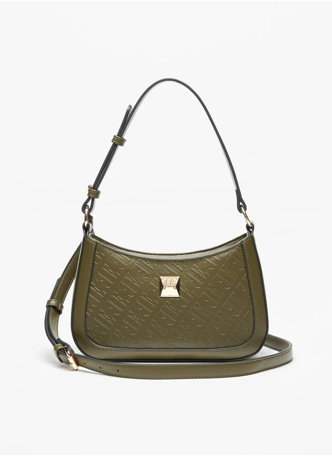 ايل Women's Monogram Detail Shoulder Bag with Adjustable Strap and Zip Closure