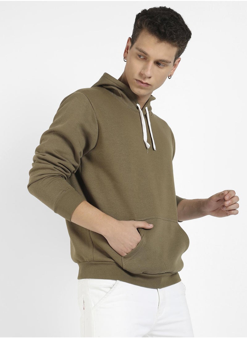 Campus Sutra - Men's Olive Green Pullover Hoodie With Contrast Drawstring - Image 1