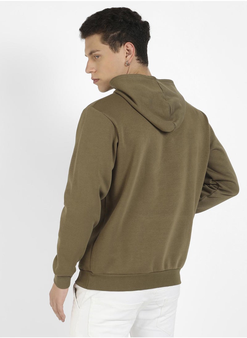 Campus Sutra - Men's Olive Green Pullover Hoodie With Contrast Drawstring - Image 1