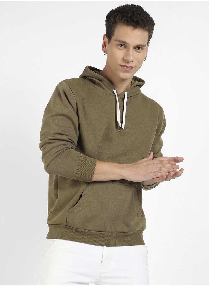 Campus Sutra - Men's Olive Green Pullover Hoodie With Contrast Drawstring - Image 1