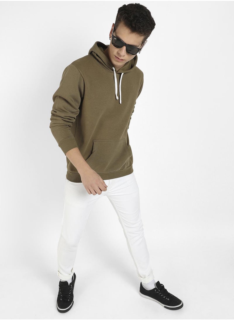 Campus Sutra - Men's Olive Green Pullover Hoodie With Contrast Drawstring - Image 1