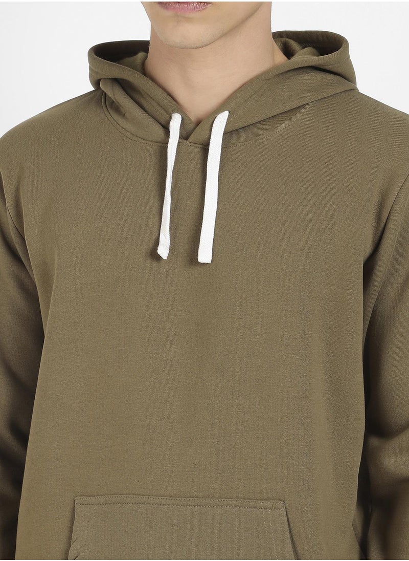 Campus Sutra - Men's Olive Green Pullover Hoodie With Contrast Drawstring - Image 1