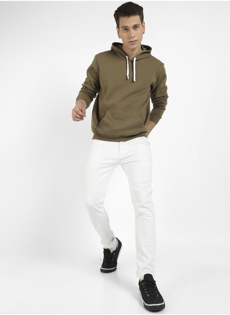 Campus Sutra - Men's Olive Green Pullover Hoodie With Contrast Drawstring - Image 1