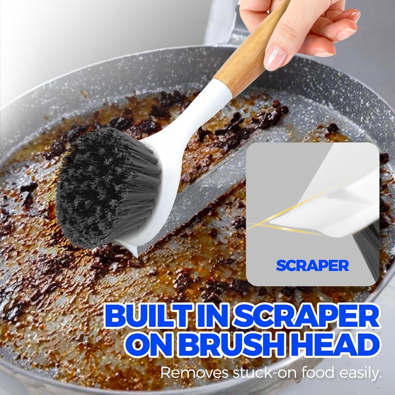 Holikme 3 Pack Cast Iron Brush and Scraper with Bamboo Handle â€“ Skillet Scrubber with Tough Nylon Bristles, Kitchen Cleaner for Cleaning Skillet, Grill Pan, Dark Gray - Image 4