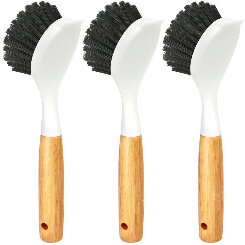 Holikme 3 Pack Cast Iron Brush and Scraper with Bamboo Handle â€“ Skillet Scrubber with Tough Nylon Bristles, Kitchen Cleaner for Cleaning Skillet, Grill Pan, Dark Gray - Image 1