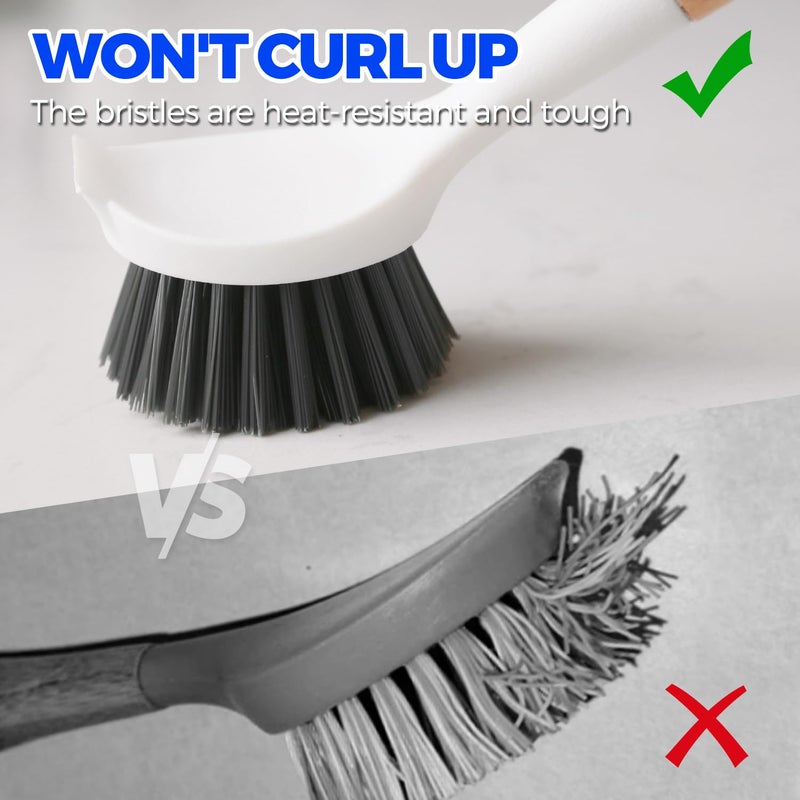 Holikme 3 Pack Cast Iron Brush and Scraper with Bamboo Handle â€“ Skillet Scrubber with Tough Nylon Bristles, Kitchen Cleaner for Cleaning Skillet, Grill Pan, Dark Gray - Image 3