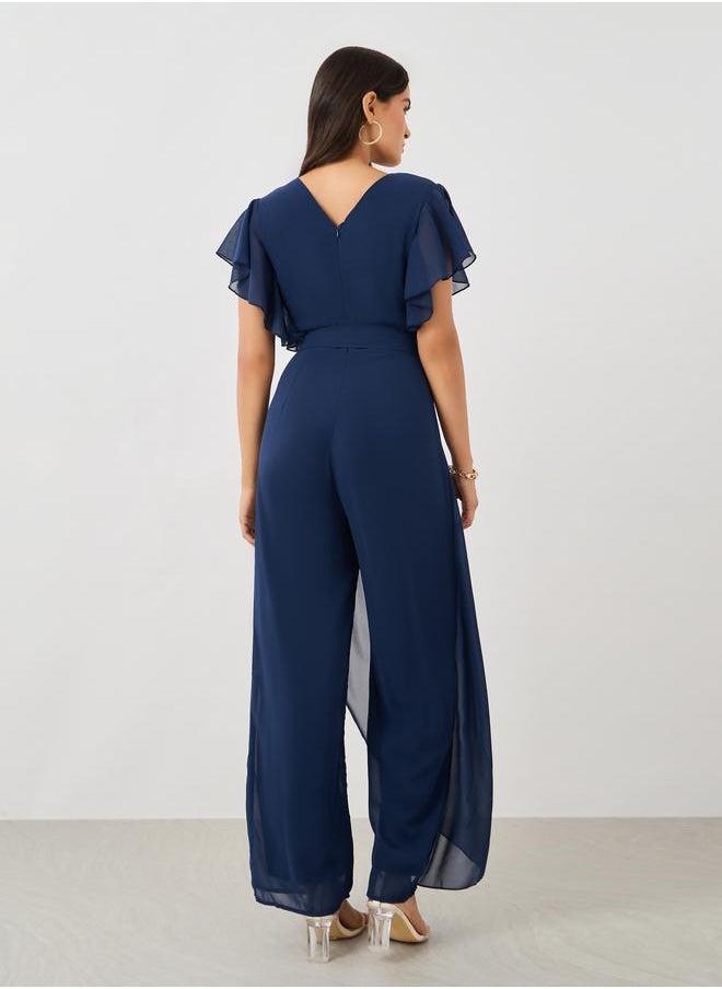 Styli Styli Ruffled Sleeve V-Neck Wide Leg Jumpsuit  - Image 4