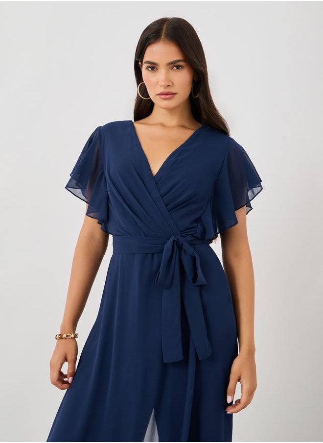 Styli Styli Ruffled Sleeve V-Neck Wide Leg Jumpsuit  - Image 2