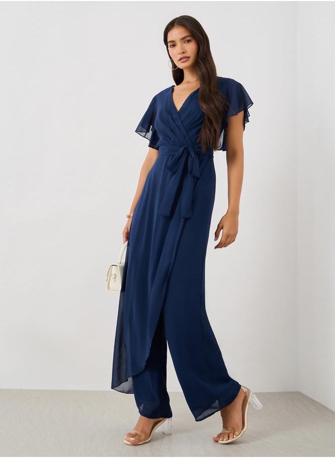 Styli Styli Ruffled Sleeve V-Neck Wide Leg Jumpsuit  - Image 1