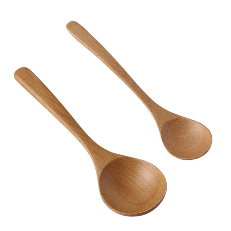 Beech Wood Long Handle Soup Spoons Set of 2 for Cooking and Serving - Image 2