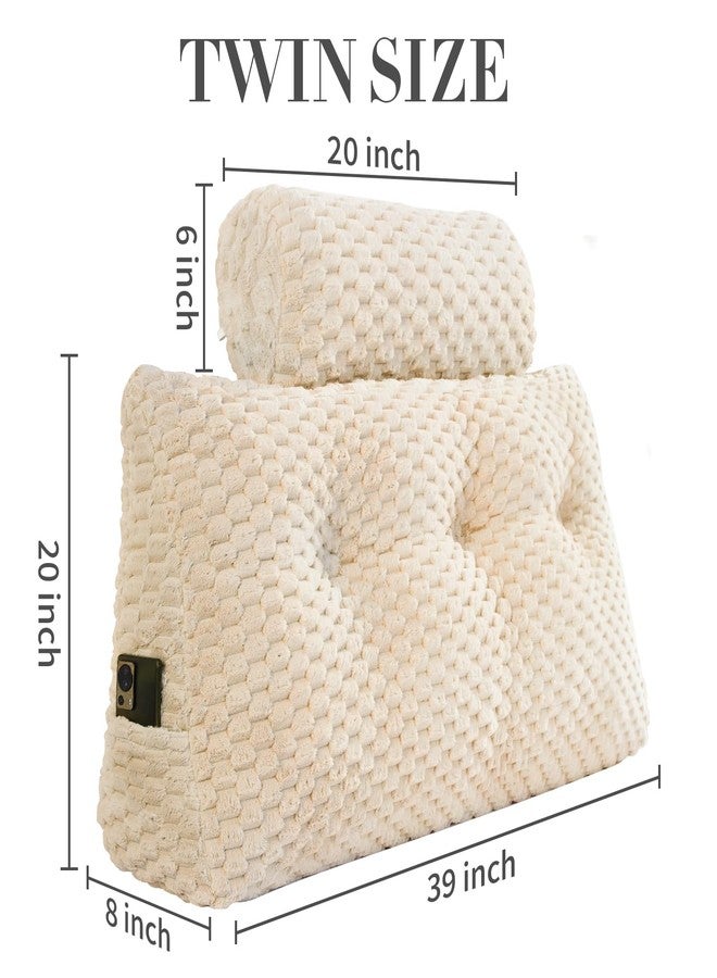 EUHAMS Wedge Headboard Pillow - Bed Wedge Pillow for Headboard Triangular Headboard Pillow with Neck Roll Pillow-Large Bolster Pillow for Sitting in Bed Backrest Positioning Support (Beige,39x8x20 Inches) - Image 2