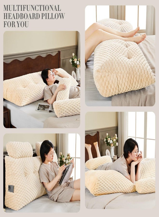 EUHAMS Wedge Headboard Pillow - Bed Wedge Pillow for Headboard Triangular Headboard Pillow with Neck Roll Pillow-Large Bolster Pillow for Sitting in Bed Backrest Positioning Support (Beige,39x8x20 Inches) - Image 5