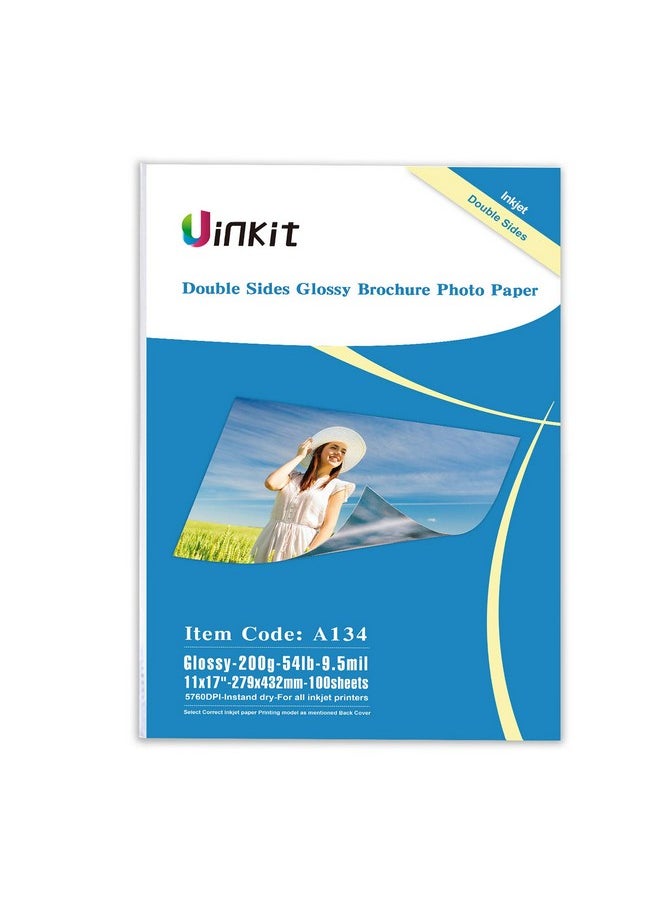 Uinkit 100 Sheets Double Sided Photo Paper 11X17 Glossy 54Lb Inkjet 200Gsm Obituary Bulletin Gallery Show Obituaries A3 Size 11 X 17 Inch For Inkjet Printer Printing  - Image 1